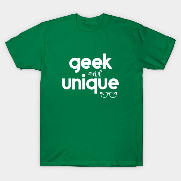 Geek and Unique Text with Nerdy Glasses - Green T-Shirt by VicEllisArt